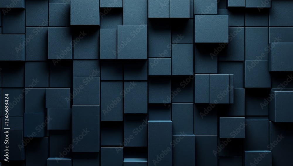 Dark blue 3D cube wall texture background Dark blue 3D cube wall texture background