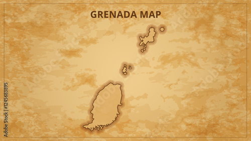 A Vintage Map Depicting the Borders of the Grenada. Grenada map with federal states in A vintage map based background, Political Grenada Map