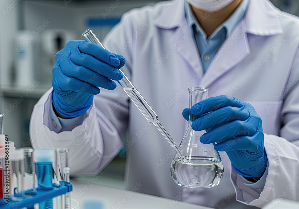 closeup of lab technician doing experiment in lab closeup of lab technician doing experiment in lab