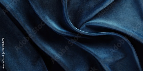 Elegant classic blue velour velvet texture with soft folds and gentle waves, exuding a rich and luxurious appearance in a close-up view.
