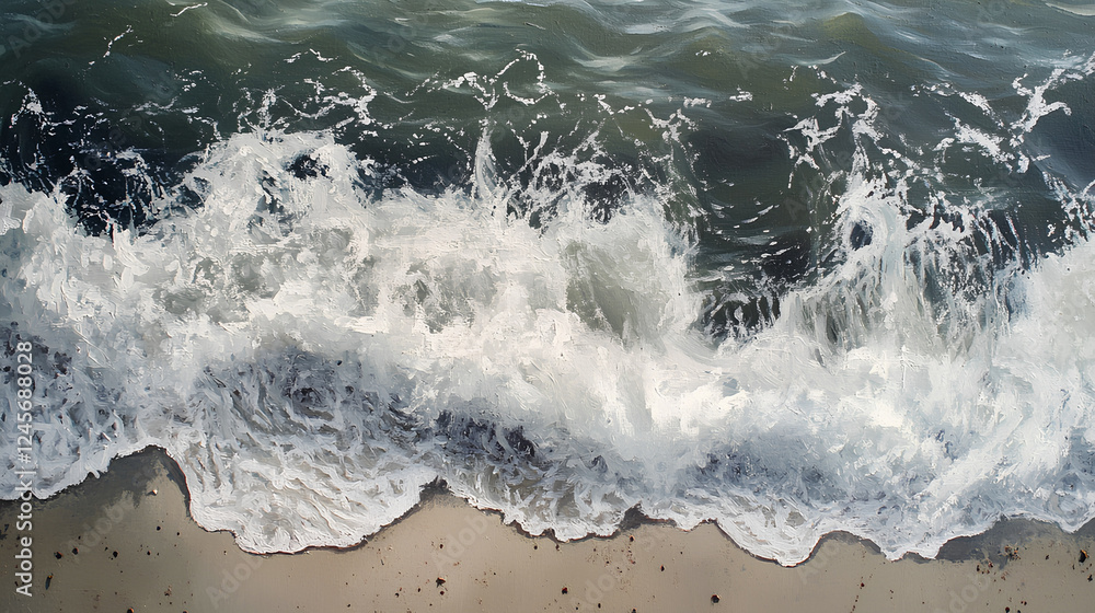 Fototapeta premium View from above, waves on the beach