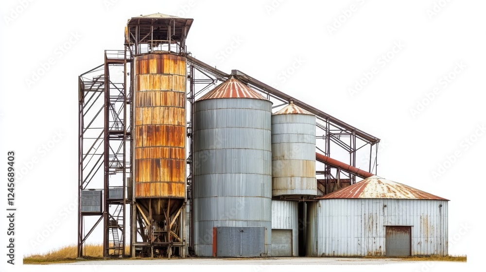 Obraz premium Vintage Rusty Grain Silos - Industrial Architectural Landscape