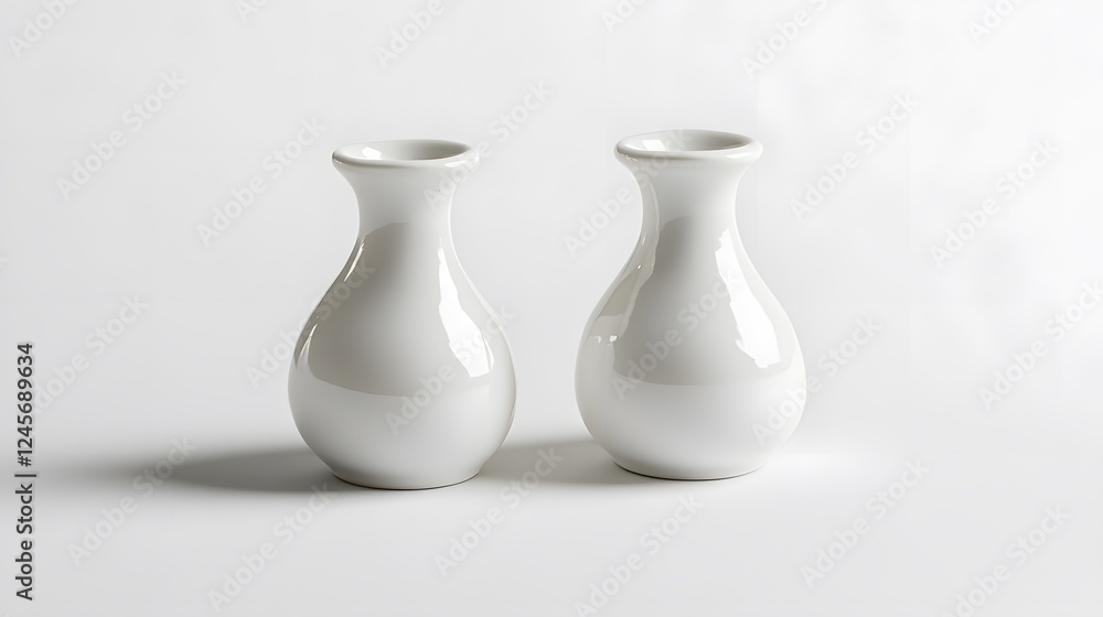 25. A pair of white ceramic salt and pepper shakers on a white background 25. A pair of white ceramic salt and pepper shakers on a white background