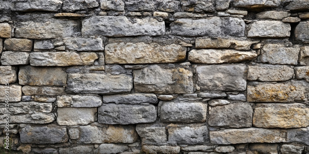 Ancient stone wall background with textured layers in gray and brown hues, showcasing unique characteristics and rustic appeal for design use. Ancient stone wall background with textured layers in gray and brown hues, showcasing unique characteristics and rustic appeal for design use.