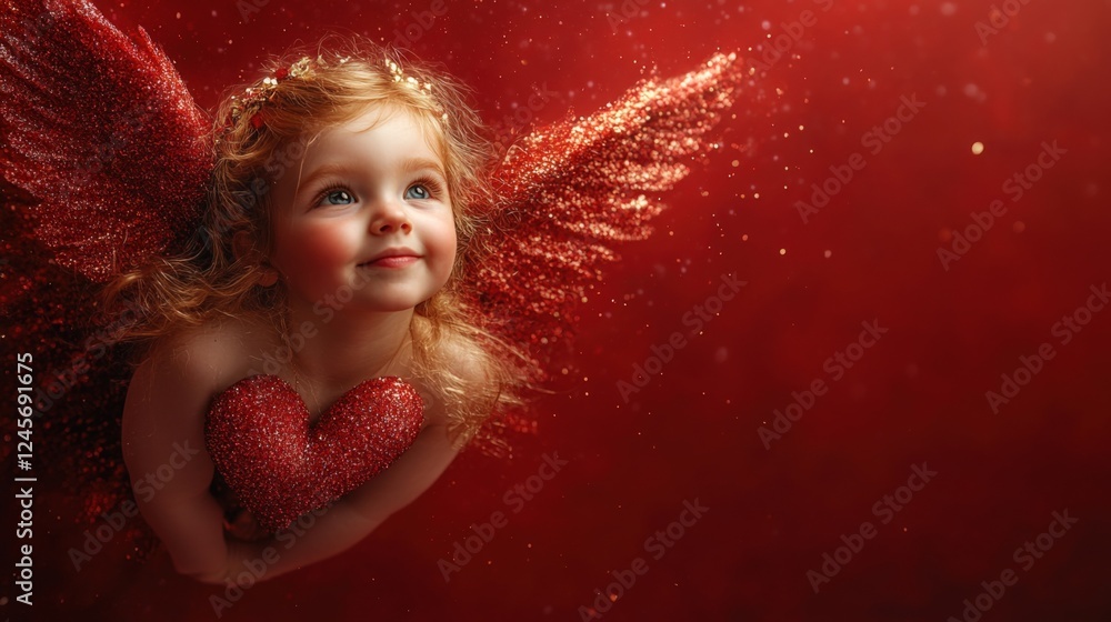 Fototapeta premium Young Girl With Heart Decoration Celebrating Love on Valentine’s Day