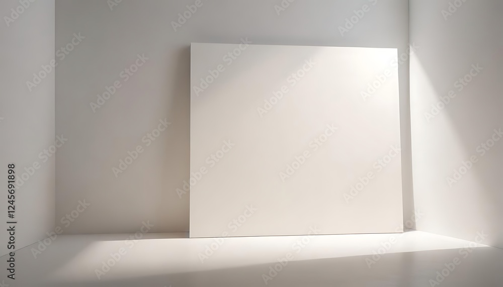 Blank White Canvas in Sunlit Corner of Minimalist Room Blank White Canvas in Sunlit Corner of Minimalist Room