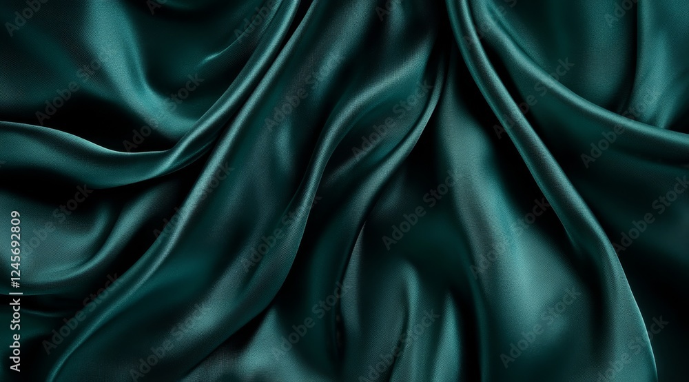 Teal silk fabric drapes, studio shot, textured background, design element Teal silk fabric drapes, studio shot, textured background, design element