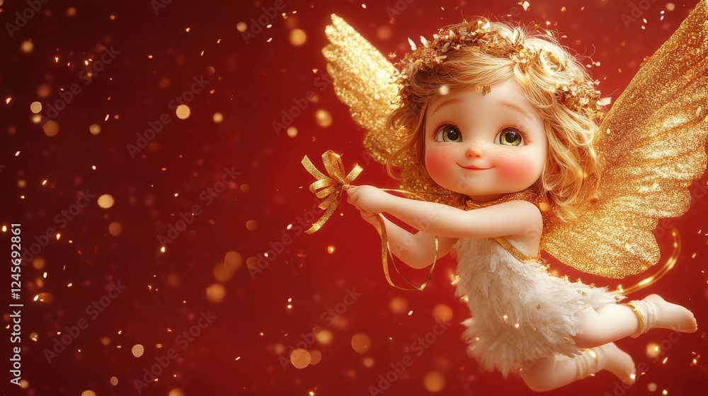 Sweet Cherub With Golden Wings Celebrating Love on Valentine’s Day. Generative AI Sweet Cherub With Golden Wings Celebrating Love on Valentine’s Day. Generative AI