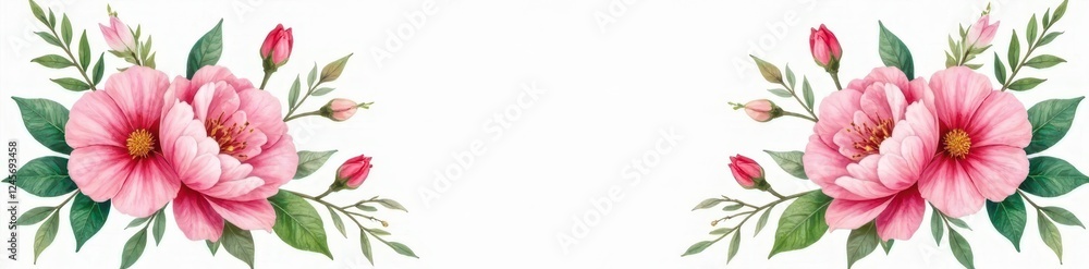Obraz premium Delicate pink & green watercolor floral bouquet, lush blooms , background, blossom
