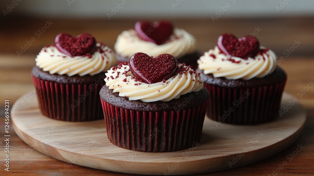 Delicious Heart-Shaped Cupcakes for a Romantic Valentine Celebration. Generative AI