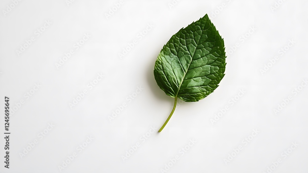 44. A fresh mint leaf on a white background 44. A fresh mint leaf on a white background