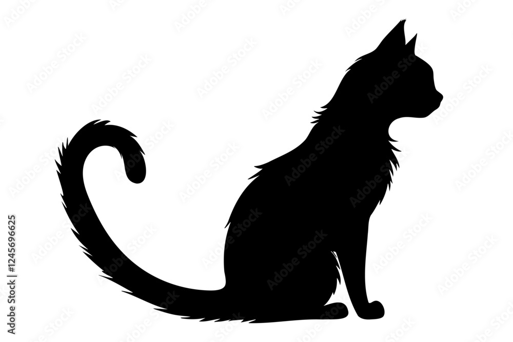 Black Silhouette of a Sitting Cat in a Minimalist Design Against a Light Background Black Silhouette of a Sitting Cat in a Minimalist Design Against a Light Background