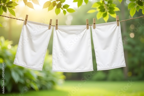 Wallpaper Mural White cloths drying on clothesline in sunny garden setting Torontodigital.ca