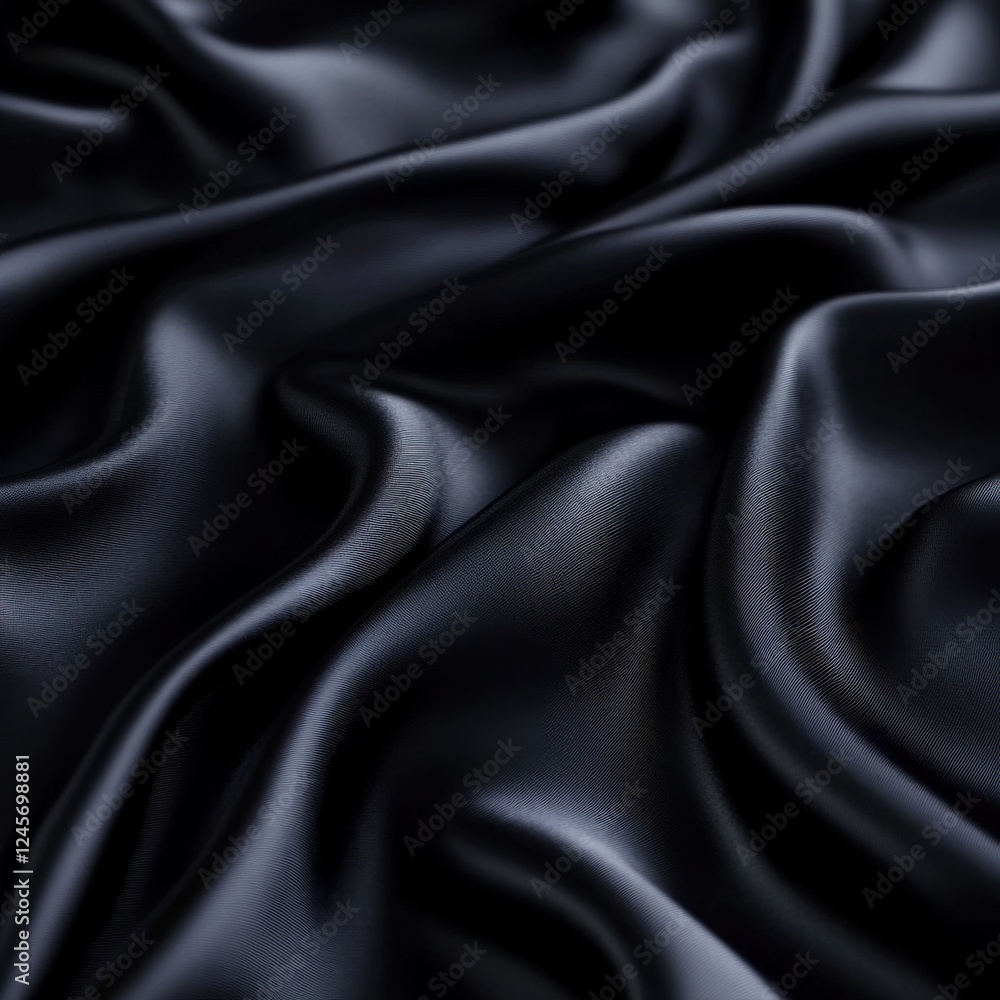 Fototapeta premium Black silk fabric background with soft rippling texture and zen-like appearance for design or photography use