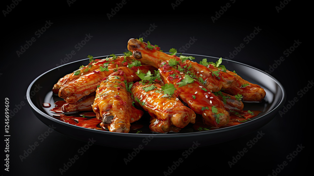 Spicy Chicken Wings on a Black Plate Spicy Chicken Wings on a Black Plate