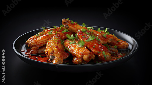 Spicy Chicken Wings on a Black Plate
