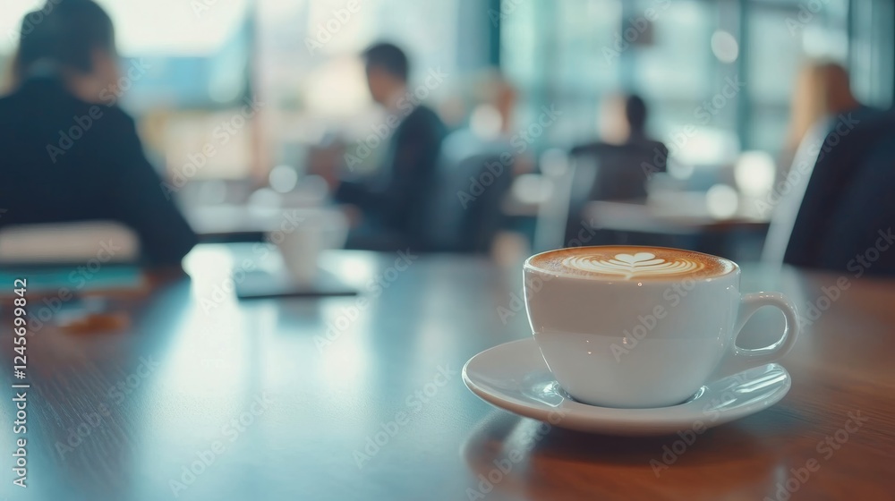 A close-up of a coffee cup on a table, with blurred figures in a modern cafe setting, suggesting a relaxed atmosphere for conversation or work. A close-up of a coffee cup on a table, with blurred figures in a modern cafe setting, suggesting a relaxed atmosphere for conversation or work.