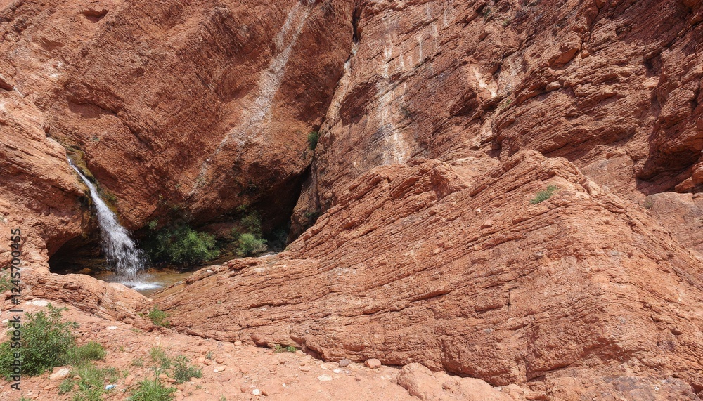 Red Rock Waterfall Landscape Hidden Canyon Oasis Nature Scene Red Rock Waterfall Landscape Hidden Canyon Oasis Nature Scene