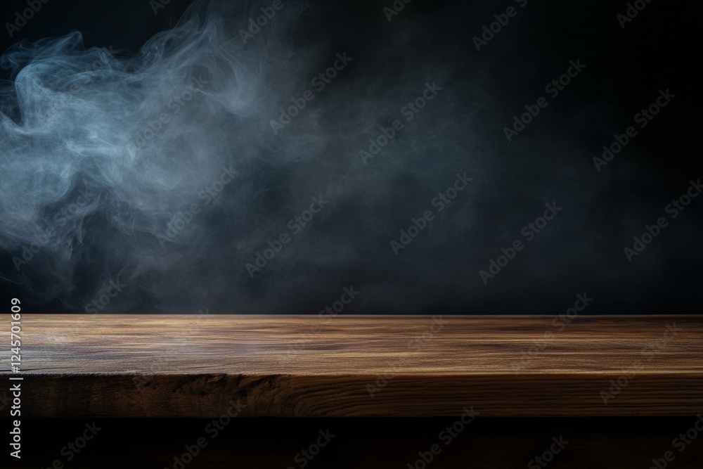 Smoky wooden table, dark background, product display (3)