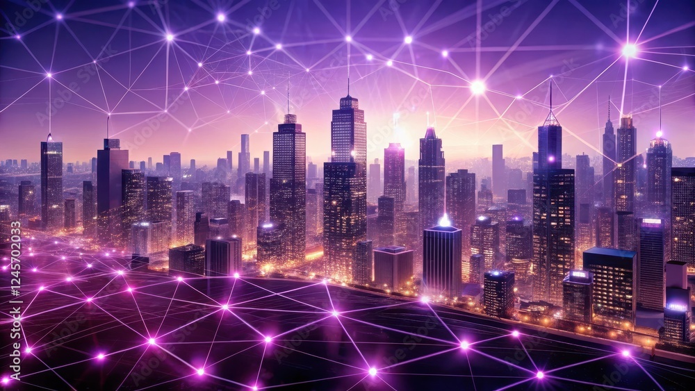 Fototapeta premium Illuminated Metropolis A Futuristic Cityscape Interconnected by a Vibrant Network of Light