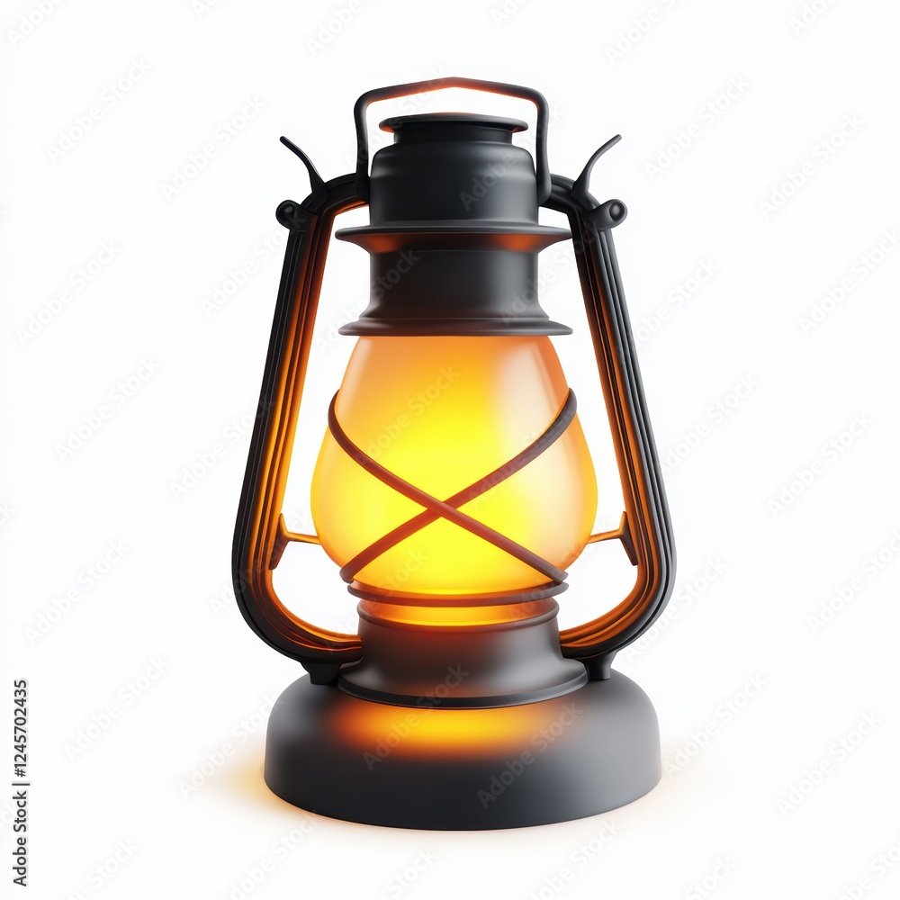 camping lantern glowing, isolated on white camping lantern glowing, isolated on white