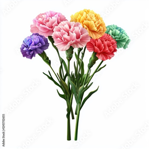 Wallpaper Mural Carnation flower bouquet with various vibrant colors, isolated on white background Torontodigital.ca