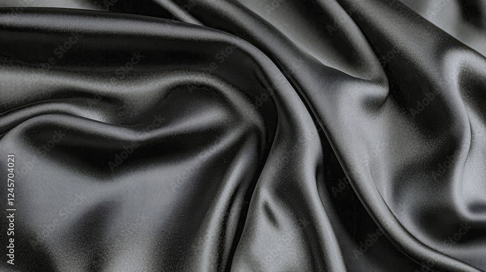 Luxurious Black Silk Fabric: Elegant Drape and Smooth Texture. A Close-Up View of Rich, Shiny, and Soft Material. Luxurious Black Silk Fabric: Elegant Drape and Smooth Texture. A Close-Up View of Rich, Shiny, and Soft Material.