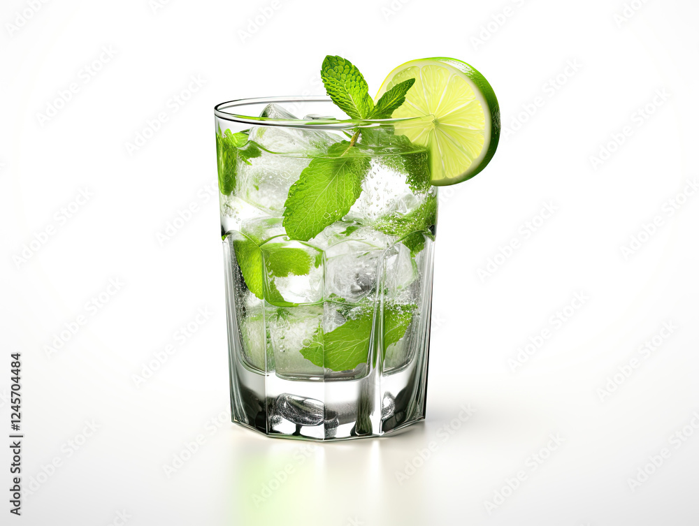 Refreshing Mojito Cocktail with Lime and Mint in a Clear Glass Refreshing Mojito Cocktail with Lime and Mint in a Clear Glass