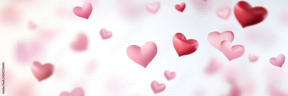 Pink hearts falling, soft background, romantic design Pink hearts falling, soft background, romantic design