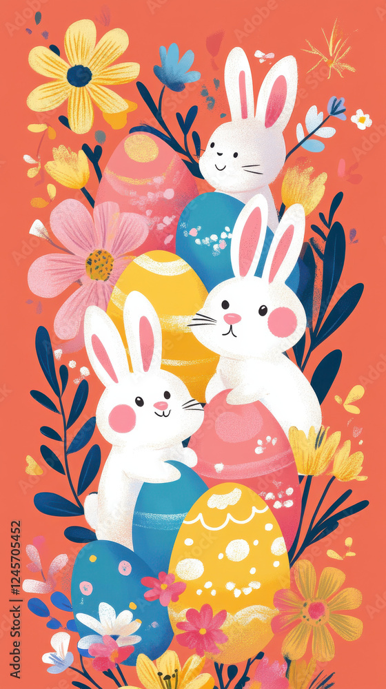 Obraz premium Colorful Easter banner with bunnies for festive season