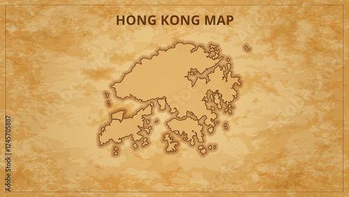 A Vintage Map Depicting the Borders of the Hong Kong. Hong Kong map with federal states in A vintage map based background, Political Hong Kong Map