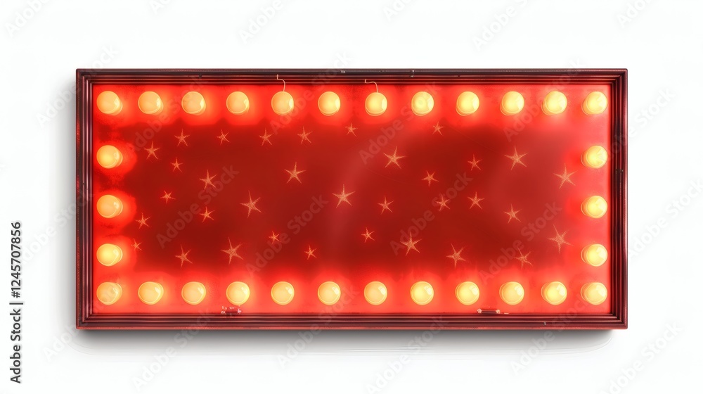 Obraz premium Vintage Retro Light Sign with Stars and Bulbs on Red Background