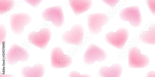 Pink hearts with blur effect. Trendy seamless pattern with pink blurred gradient hearts. Abstract background with jelly style hearts. Design for greeting card, banner, cover, poster, surfaces