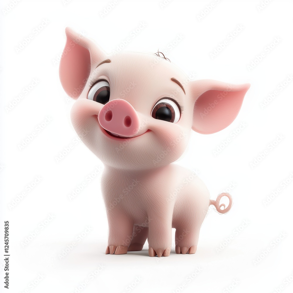 Cute baby piglet with a curly tail and a pink snout, isolated on white background Cute baby piglet with a curly tail and a pink snout, isolated on white background