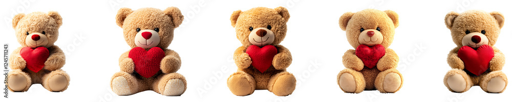 Obraz premium Cute teddy bear holding a red heart Isolated on Transparent Background PNG Image.