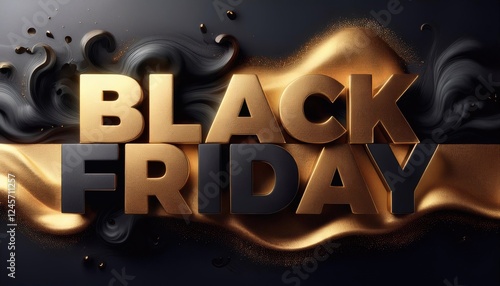 Black Friday in dark steel, metallic typography, subtle orange highlights, bold sale design photo