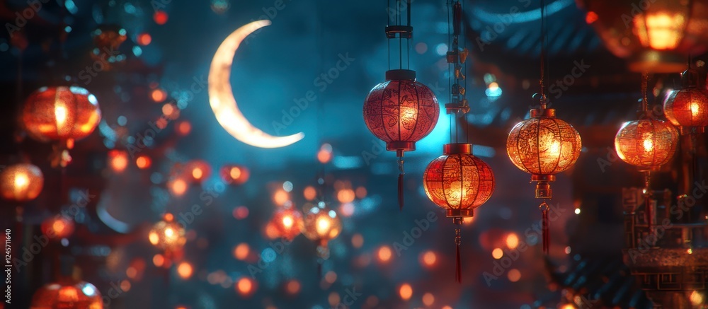 Night lanterns festival moon backdrop Night lanterns festival moon backdrop