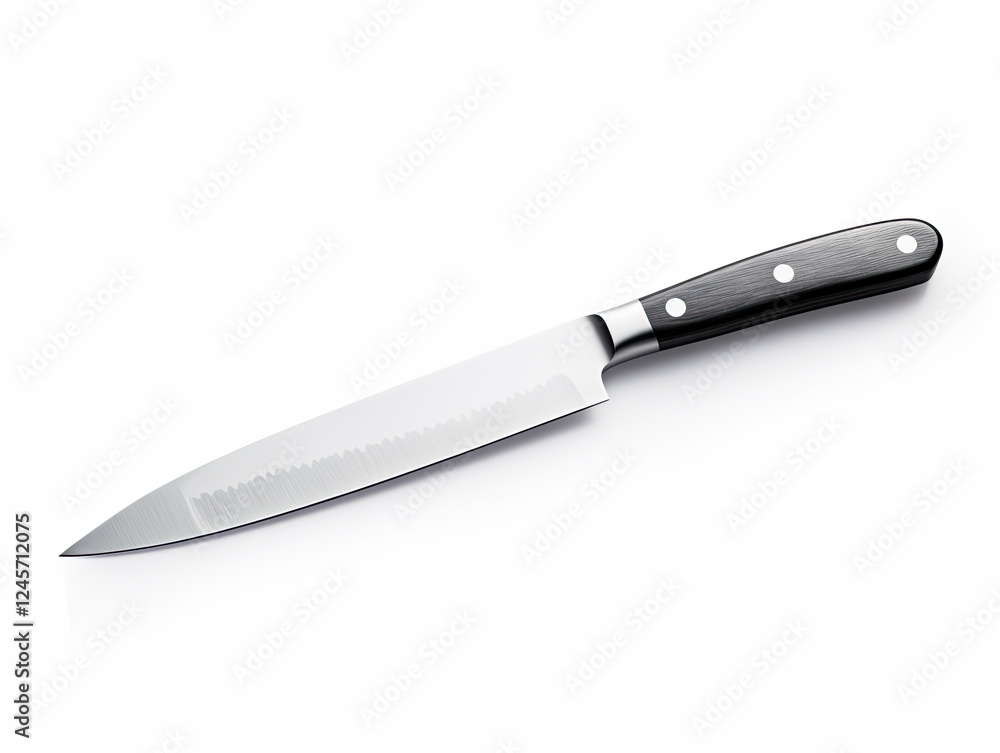 Sharp Kitchen Knife with Black Handle on White Background Sharp Kitchen Knife with Black Handle on White Background