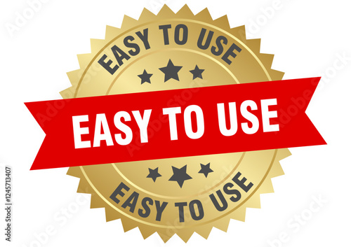 easy to use. easy to use round red and gold label isolated on transparent background