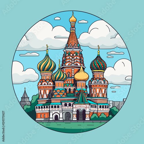 Saint Basil's Cathedral hand-drawn comic illustration. Cathedral of Vasily the Blessed. Vector doodle style cartoon illustration