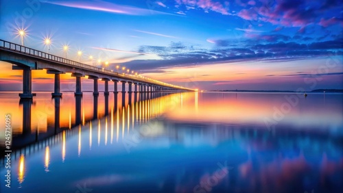 Wallpaper Mural Serene Sunset Vista A Long Bridge Reflecting in Calm Waters at Twilight Torontodigital.ca