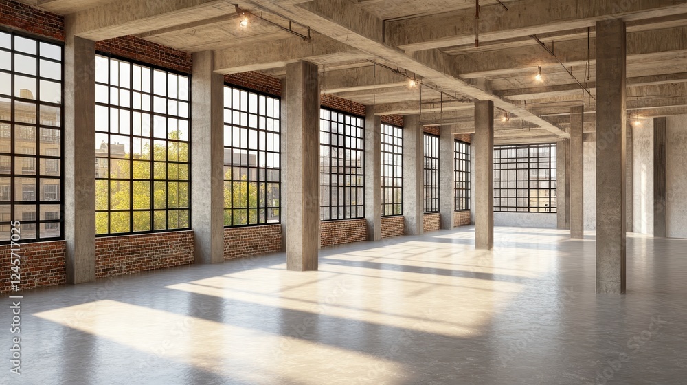 Fototapeta premium Spacious industrial loft with large windows