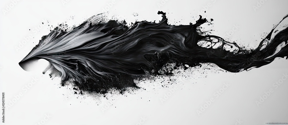 Fluid black acrylic paint swirls dynamically on a white background, showcasing an artistic interplay of motion, texture, and depth in striking contrast. Fluid black acrylic paint swirls dynamically on a white background, showcasing an artistic interplay of motion, texture, and depth in striking contrast.