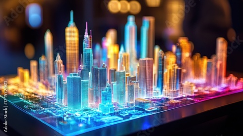 Neon Cityscape Model in Vibrant Colors Illuminating Urban Design