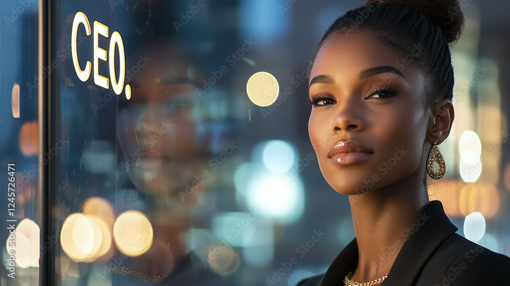 Obraz premium Breaking Barriers Entrepreneurial Woman Standing Before CEO Door