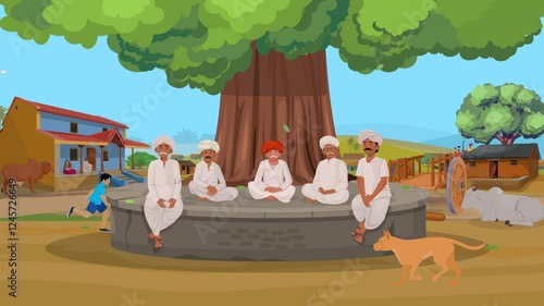 Indian village, Indian village house, Indian Village background, Villagers Sitting Under Tree, village environment