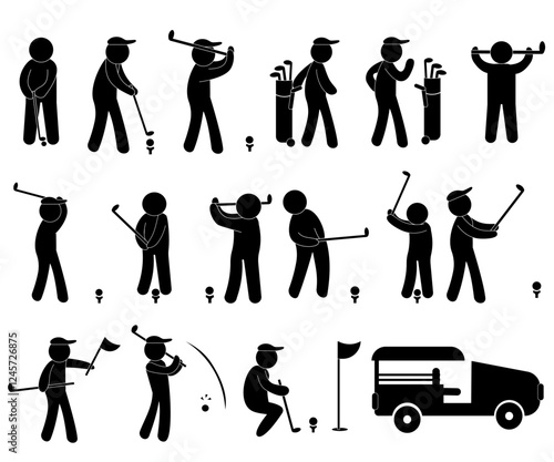 golf player actions poses stickfigure stickman element clipart