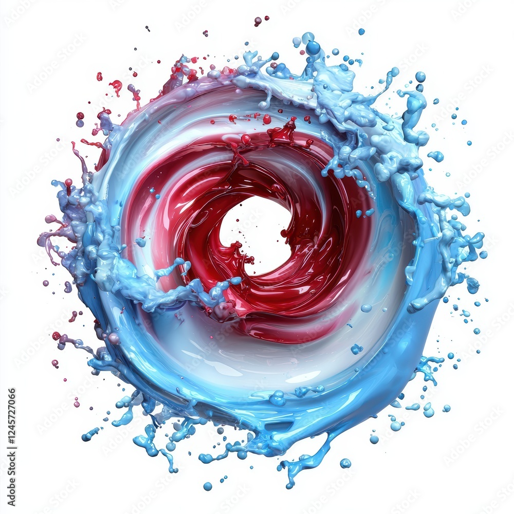Fototapeta premium Electric maroon and icy blue paint burst forming a spiral, isolated on white