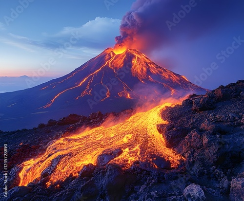 fire in the mountains Scenic view of lava against sky,Grindavik,Iceland photo