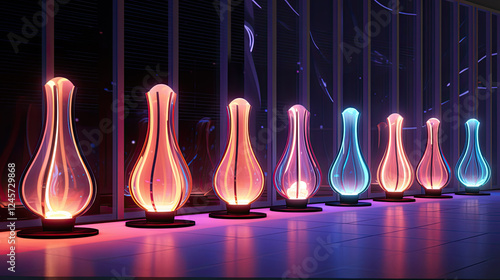 Futuristic Glowing Lamps in a Modern Digital Setting